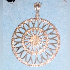 Vintage Milor Italy 925 Sterling Silver Gold Washed Round Medallion Pendant